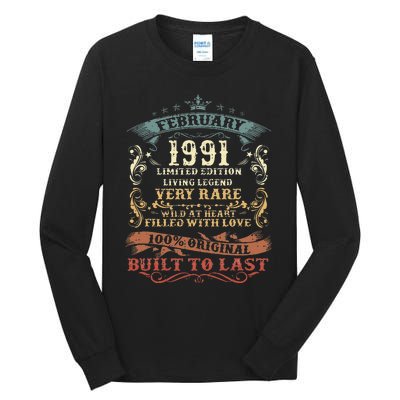 32 Year Old Awesome Since February 1991 32nd Birthday Gift Tall Long Sleeve T-Shirt