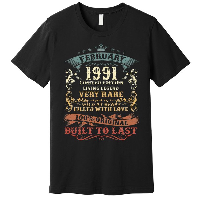 32 Year Old Awesome Since February 1991 32nd Birthday Gift Premium T-Shirt