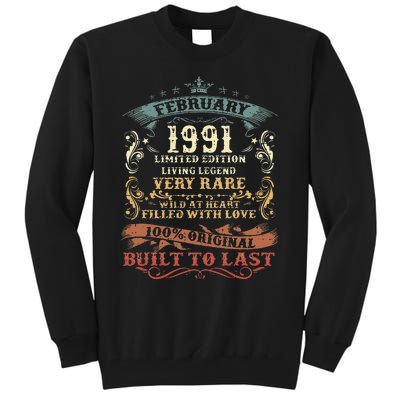 32 Year Old Awesome Since February 1991 32nd Birthday Gift Tall Sweatshirt