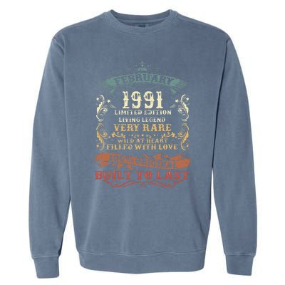 32 Year Old Awesome Since February 1991 32nd Birthday Gift Garment-Dyed Sweatshirt