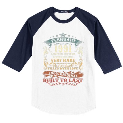 32 Year Old Awesome Since February 1991 32nd Birthday Gift Baseball Sleeve Shirt