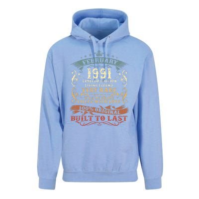 32 Year Old Awesome Since February 1991 32nd Birthday Gift Unisex Surf Hoodie