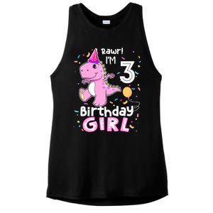 3 Year Old Dinosaur Birthday 3rd T Rex Dino Three Saurus Ladies PosiCharge Tri-Blend Wicking Tank