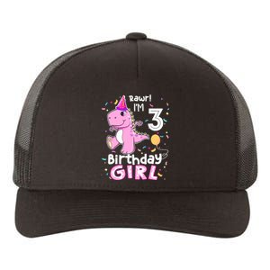 3 Year Old Dinosaur Birthday 3rd T Rex Dino Three Saurus Yupoong Adult 5-Panel Trucker Hat