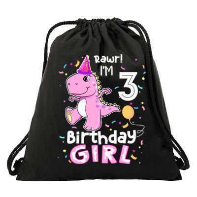 3 Year Old Dinosaur Birthday 3rd T Rex Dino Three Saurus Drawstring Bag