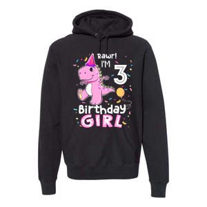 3 Year Old Dinosaur Birthday 3rd T Rex Dino Three Saurus Premium Hoodie