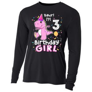 3 Year Old Dinosaur Birthday 3rd T Rex Dino Three Saurus Cooling Performance Long Sleeve Crew