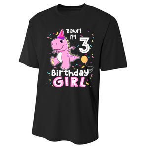 3 Year Old Dinosaur Birthday 3rd T Rex Dino Three Saurus Performance Sprint T-Shirt