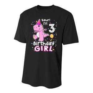 3 Year Old Dinosaur Birthday 3rd T Rex Dino Three Saurus Youth Performance Sprint T-Shirt