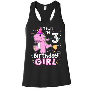 3 Year Old Dinosaur Birthday 3rd T Rex Dino Three Saurus Women's Racerback Tank