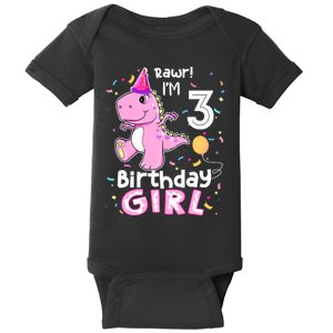 3 Year Old Dinosaur Birthday 3rd T Rex Dino Three Saurus Baby Bodysuit