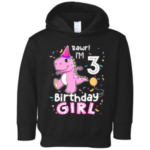 3 Year Old Dinosaur Birthday 3rd T Rex Dino Three Saurus Toddler Hoodie