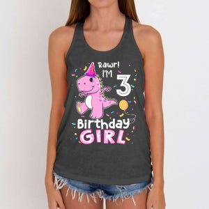 3 Year Old Dinosaur Birthday 3rd T Rex Dino Three Saurus Women's Knotted Racerback Tank