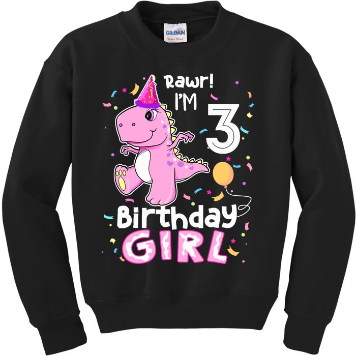 3 Year Old Dinosaur Birthday 3rd T Rex Dino Three Saurus Kids Sweatshirt