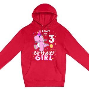 3 Year Old Dinosaur Birthday 3rd T Rex Dino Three Saurus Premium Pullover Hoodie