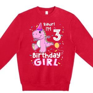 3 Year Old Dinosaur Birthday 3rd T Rex Dino Three Saurus Premium Crewneck Sweatshirt