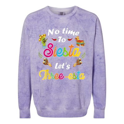 3 Year Old Mexican Fiesta no time to siesta let's Three-esta Colorblast Crewneck Sweatshirt