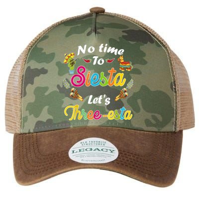3 Year Old Mexican Fiesta no time to siesta let's Three-esta Legacy Tie Dye Trucker Hat
