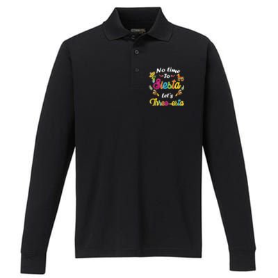 3 Year Old Mexican Fiesta no time to siesta let's Three-esta Performance Long Sleeve Polo