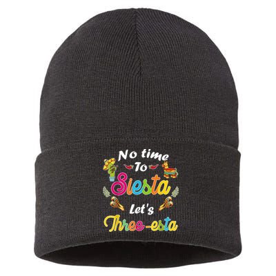 3 Year Old Mexican Fiesta no time to siesta let's Three-esta Sustainable Knit Beanie