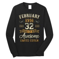 32 Years Old Gifts Vintage February 1991 32nd Birthday Long Sleeve Shirt