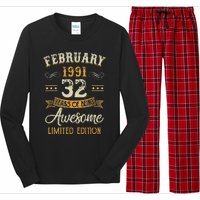 32 Years Old Gifts Vintage February 1991 32nd Birthday Long Sleeve Pajama Set