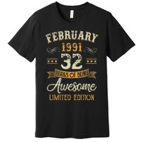 32 Years Old Gifts Vintage February 1991 32nd Birthday Premium T-Shirt