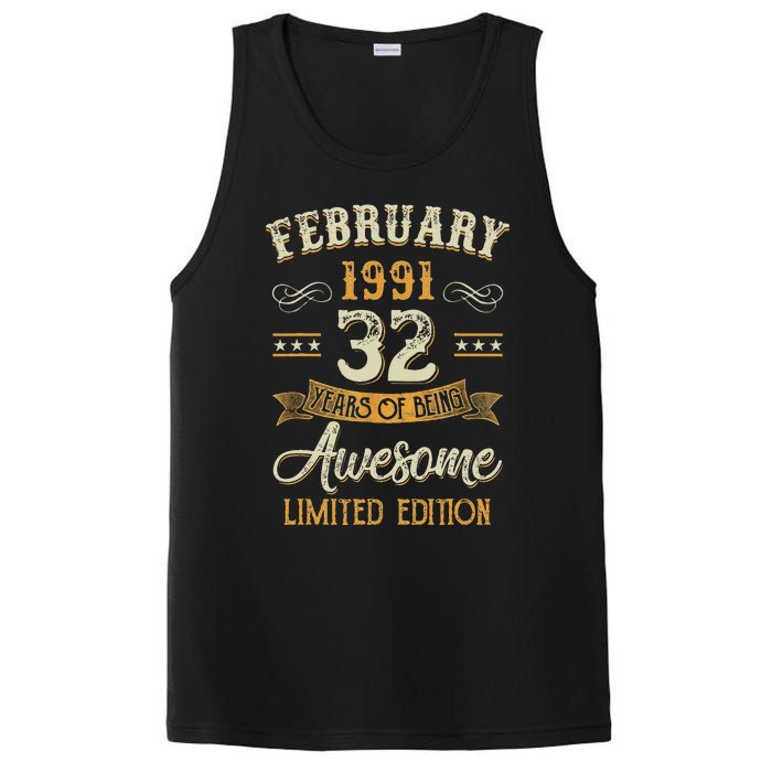 32 Years Old Gifts Vintage February 1991 32nd Birthday PosiCharge Competitor Tank