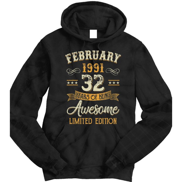 32 Years Old Gifts Vintage February 1991 32nd Birthday Tie Dye Hoodie