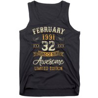 32 Years Old Gifts Vintage February 1991 32nd Birthday Tank Top