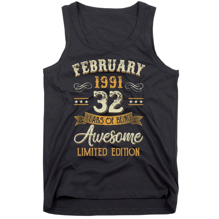 32 Years Old Gifts Vintage February 1991 32nd Birthday Tank Top