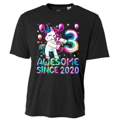 3 Years Old Unicorn Flossing 3rd Birthday Girl Unicorn Party Cooling Performance Crew T-Shirt