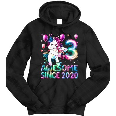 3 Years Old Unicorn Flossing 3rd Birthday Girl Unicorn Party Tie Dye Hoodie