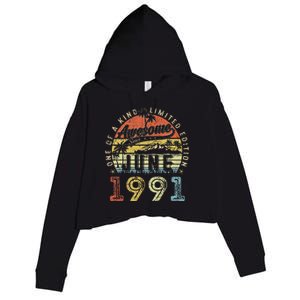 32 Year Old Awesome Since June 1991 32th Birthday Crop Fleece Hoodie