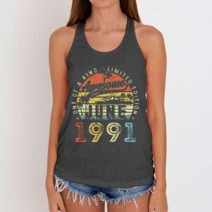 32 Year Old Awesome Since June 1991 32th Birthday Women's Knotted Racerback Tank