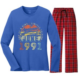 32 Year Old Awesome Since June 1991 32th Birthday Women's Long Sleeve Flannel Pajama Set 