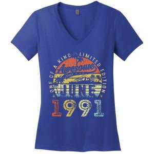 32 Year Old Awesome Since June 1991 32th Birthday Women's V-Neck T-Shirt