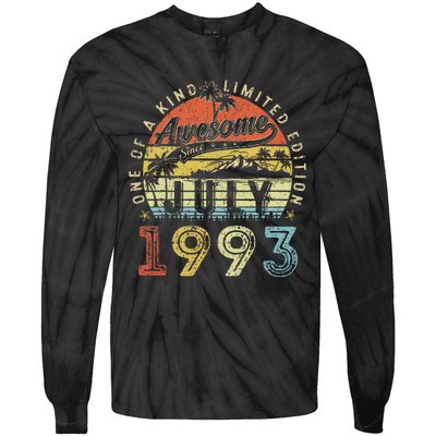 30 Year Old Awesome Since July 1993 30th Birthday Tie-Dye Long Sleeve Shirt