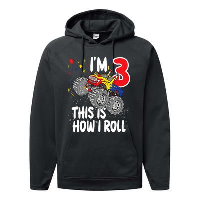  3 Year Old 3rd Birthday Boy Monster Truck Car Performance Fleece Hoodie