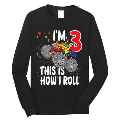  3 Year Old 3rd Birthday Boy Monster Truck Car Long Sleeve Shirt