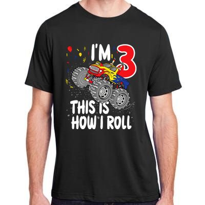  3 Year Old 3rd Birthday Boy Monster Truck Car Adult ChromaSoft Performance T-Shirt