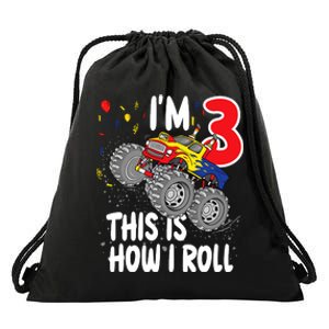  3 Year Old 3rd Birthday Boy Monster Truck Car Drawstring Bag