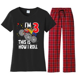  3 Year Old 3rd Birthday Boy Monster Truck Car Women's Flannel Pajama Set