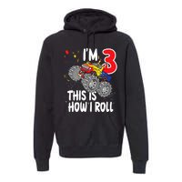  3 Year Old 3rd Birthday Boy Monster Truck Car Premium Hoodie