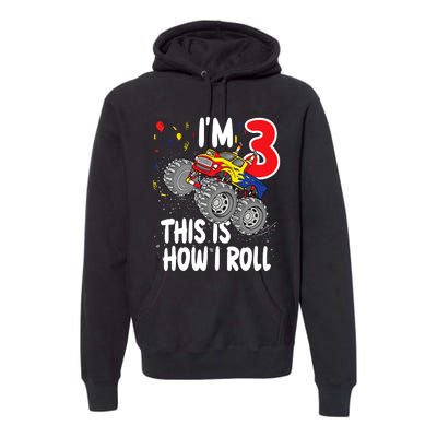  3 Year Old 3rd Birthday Boy Monster Truck Car Premium Hoodie