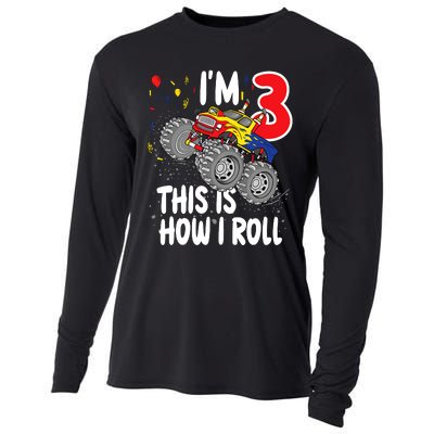  3 Year Old 3rd Birthday Boy Monster Truck Car Cooling Performance Long Sleeve Crew