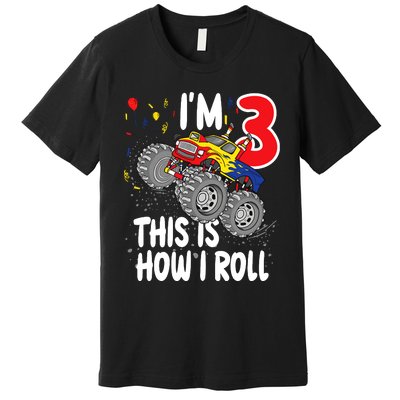  3 Year Old 3rd Birthday Boy Monster Truck Car Premium T-Shirt