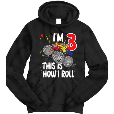  3 Year Old 3rd Birthday Boy Monster Truck Car Tie Dye Hoodie