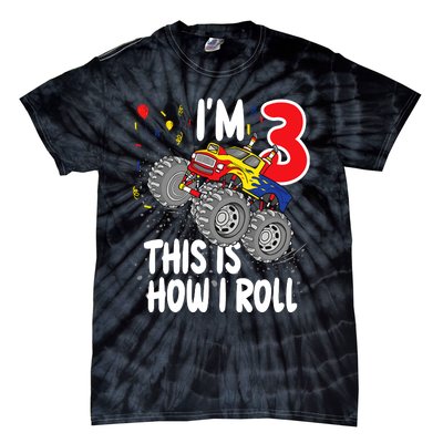  3 Year Old 3rd Birthday Boy Monster Truck Car Tie-Dye T-Shirt