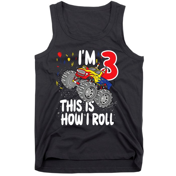  3 Year Old 3rd Birthday Boy Monster Truck Car Tank Top